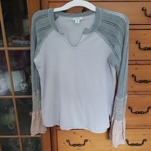 Sundance Gray and Cream Long Sleeve Top